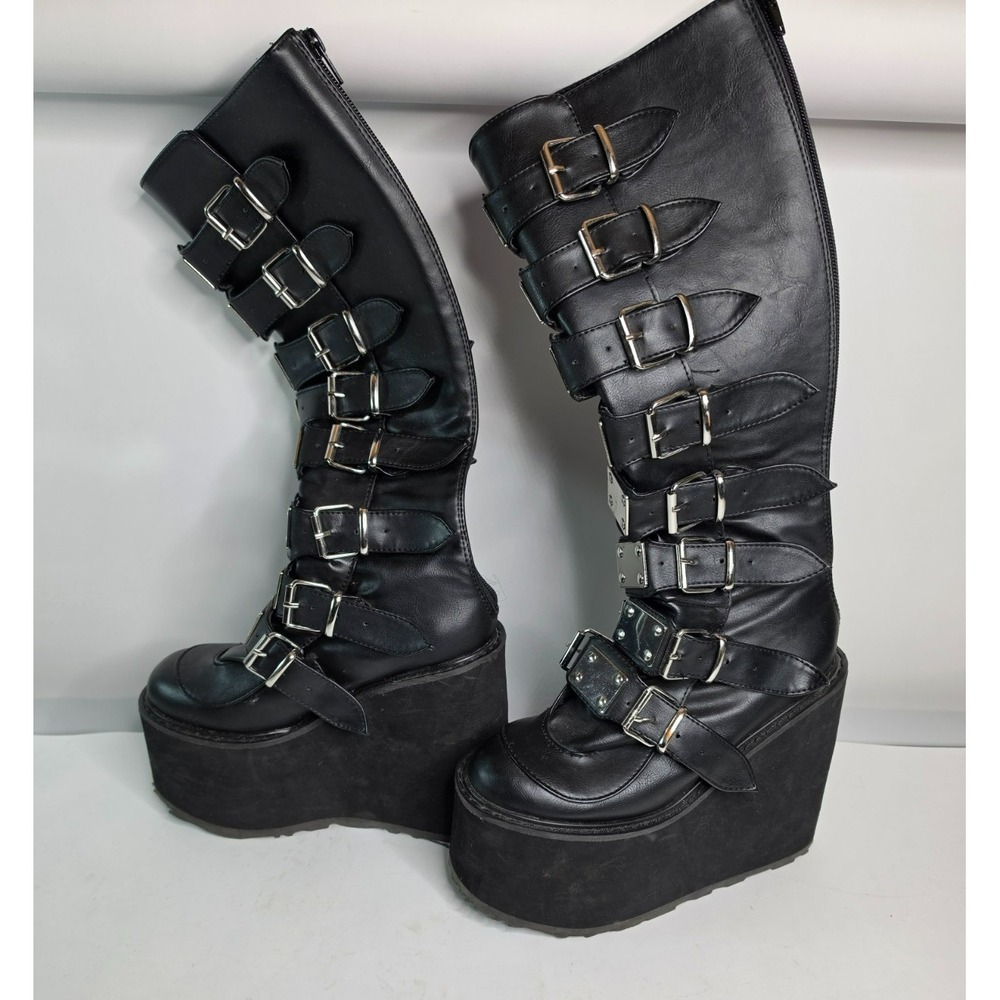 Demonia Swing 815 Platform Tall Boots Womens 6 Gothic Punk Buckle Patent Leather